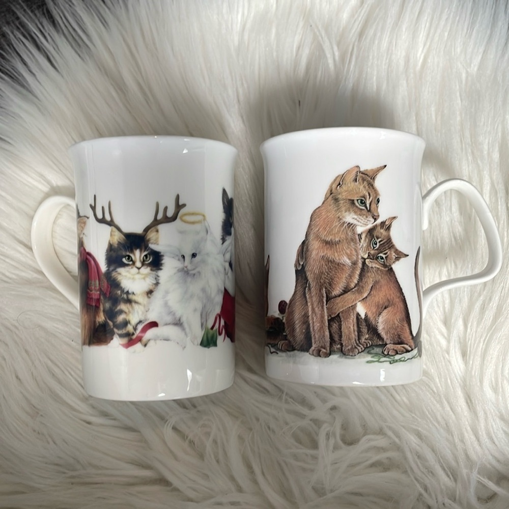 Vintage Abyssinian Cat Roy Kirkham Cat Lovers 1989 & Christmas cat mug cup